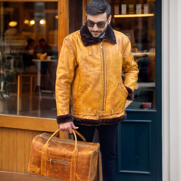 AMJ Lloyd Luxury Orange-Patina Premium Original Leather Jacket for Men - Picture 3 of 12